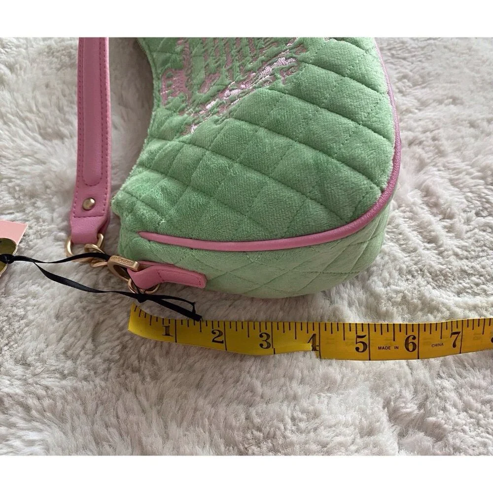 Juicy Couture Juicy Tale Shoulder Bag Retro Green Pink Quilted Bag Purse NEW - Picture 14 of 16